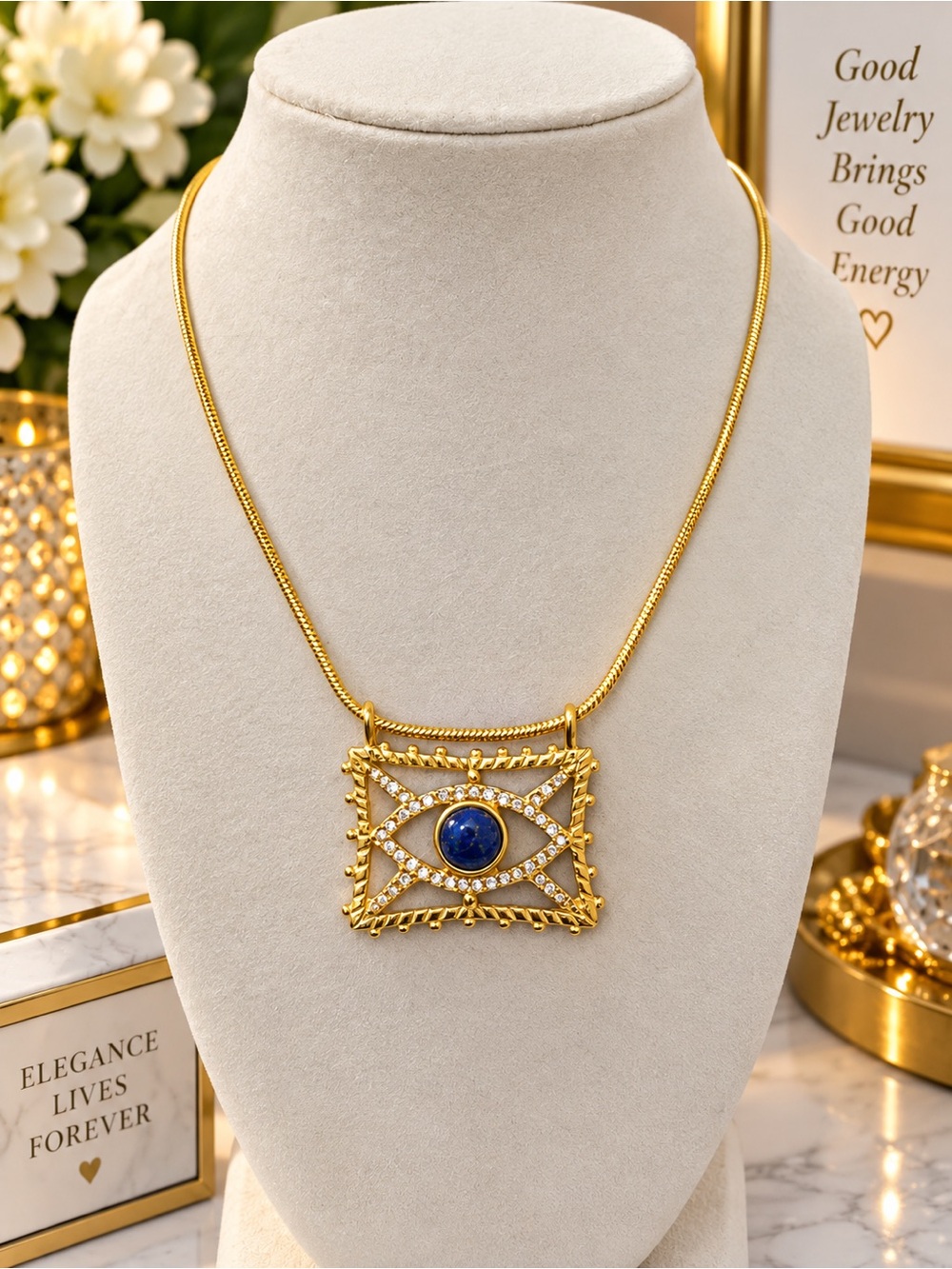 22k Gold dipped Statement Necklace with Blue Lapis Center